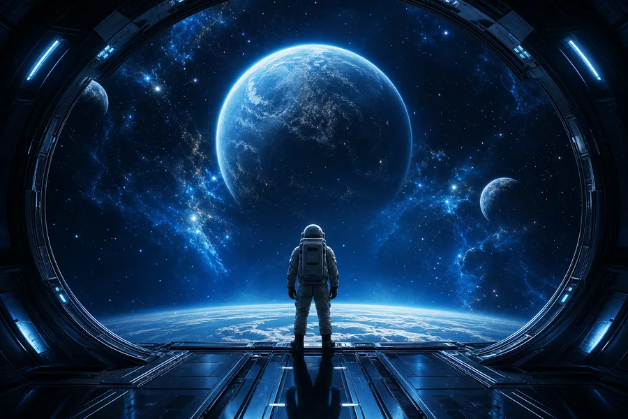 Astronaut Looking At Blue Planet Space Wallpaper 2 4K 5