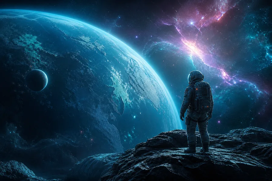 Astronaut Looking At Blue Planet Space Wallpaper 2 4K 7