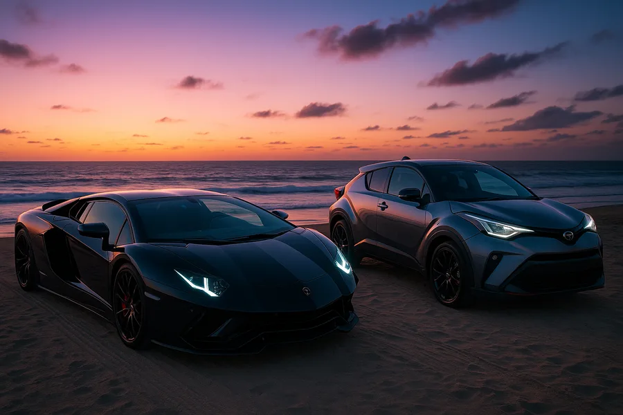 Black Lamborghini On Neon Street At Night Cars Wallpaper 1 4K 3