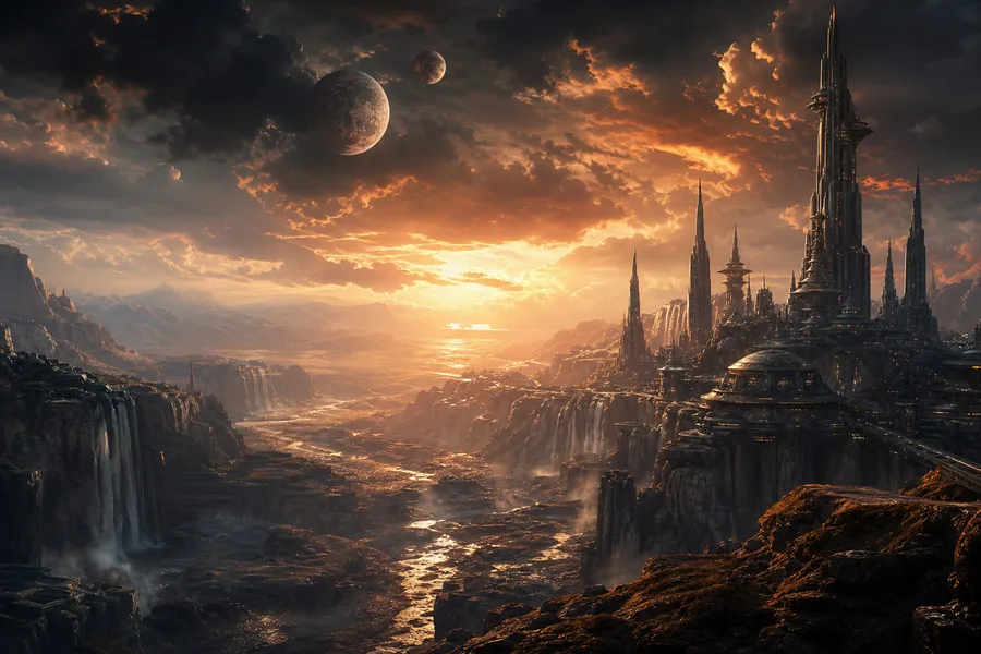 Cinematic Alien Planet Landscape With Two Moons Movie Wallpaper 8 4K 8