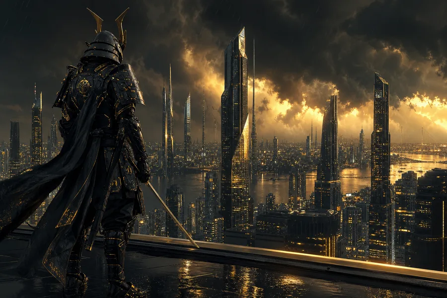 Cyber Samurai Standing On Skyscraper Architecture Wallpaper 5 4K 6