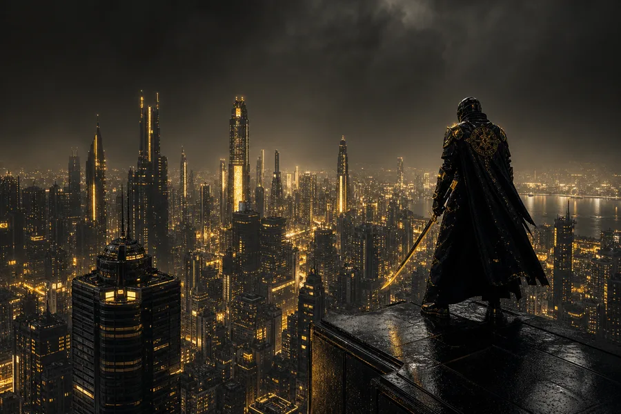 Cyber Samurai Standing On Skyscraper Cyberpunk Wallpaper  5 4K