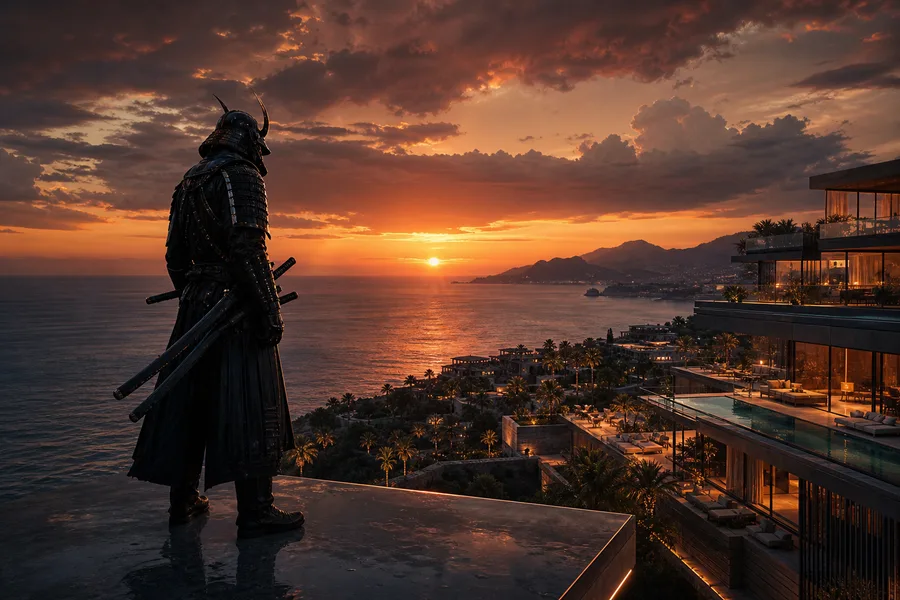 Cyber Samurai Standing On Skyscraper Luxury-Villas Wallpaper 5 4K