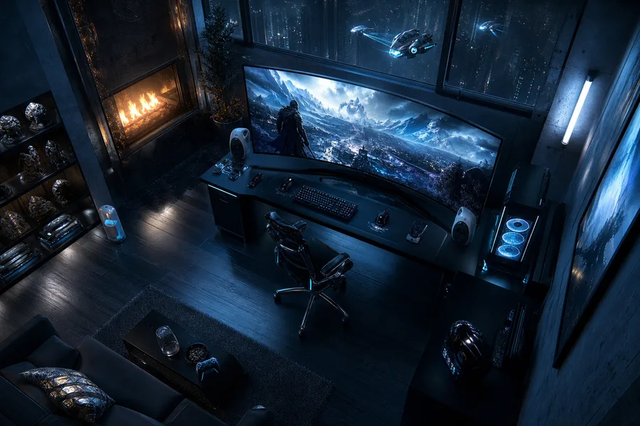 Cyberpunk Gaming Room With Ultrawide Monitor Gaming Wallpaper 14 4K 3