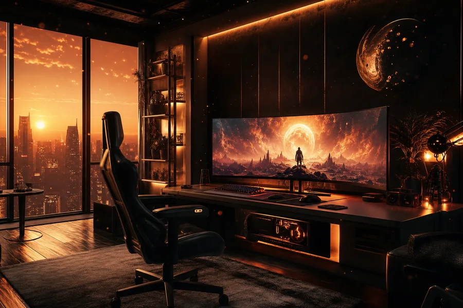 Cyberpunk Gaming Room With Ultrawide Monitor Gaming Wallpaper 14 4K 4