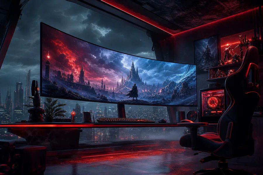 Cyberpunk Gaming Room With Ultrawide Monitor Gaming Wallpaper 14 4K 7