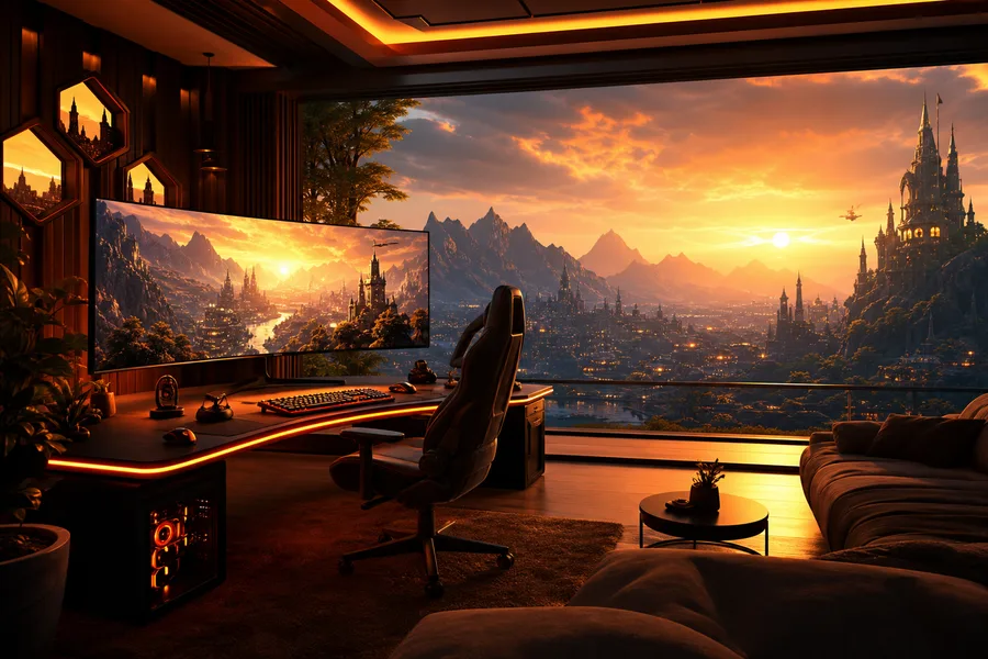 Cyberpunk Gaming Room With Ultrawide Monitor Gaming Wallpaper  14 4K