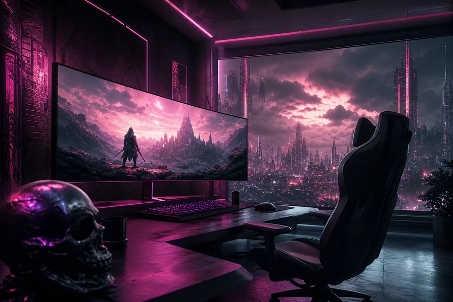 Cyberpunk Gaming Room With Ultrawide Monitor Gaming Wallpaper 4 4K 13