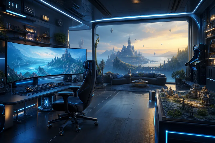 Cyberpunk Gaming Room With Ultrawide Monitor Gaming Wallpaper  4 4K