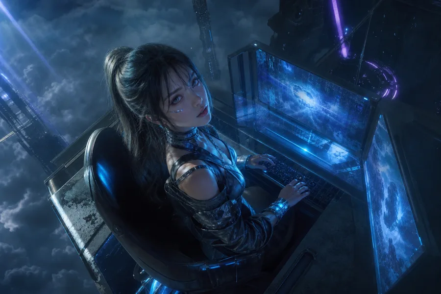 Cyberpunk Hacker Room With Neon Screens Ai-Girls Wallpaper 3 4K 7