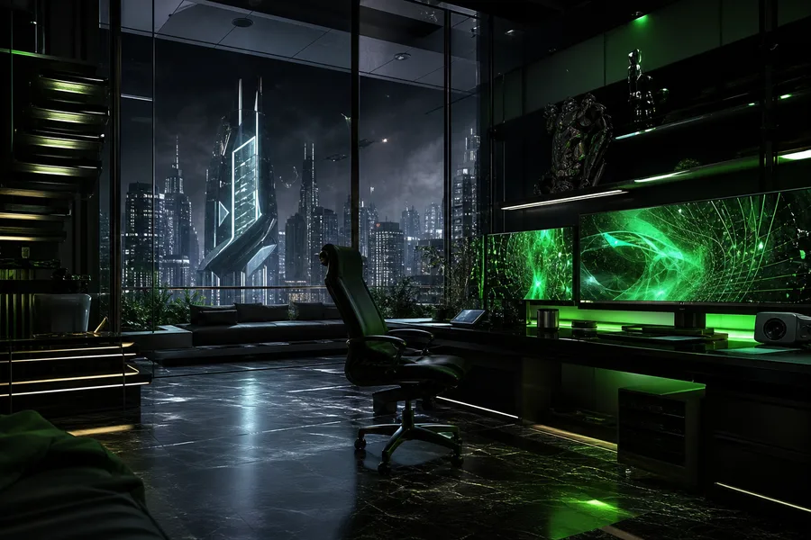 Cyberpunk Hacker Room With Neon Screens Architecture Wallpaper 3 4K 2