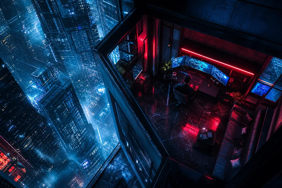 Cyberpunk Hacker Room With Neon Screens Architecture Wallpaper 3 4K 6