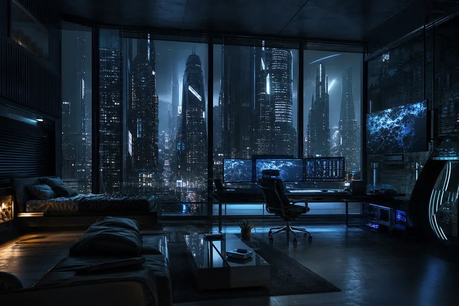 Cyberpunk Hacker Room With Neon Screens Architecture Wallpaper  3 4K
