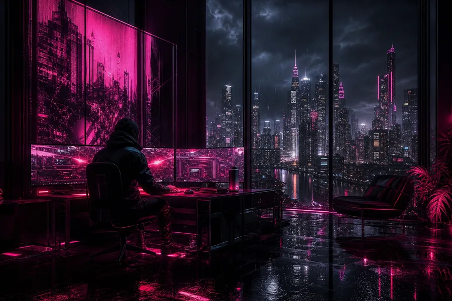 Cyberpunk Hacker Room With Neon Screens Cyberpunk Wallpaper  3 4K