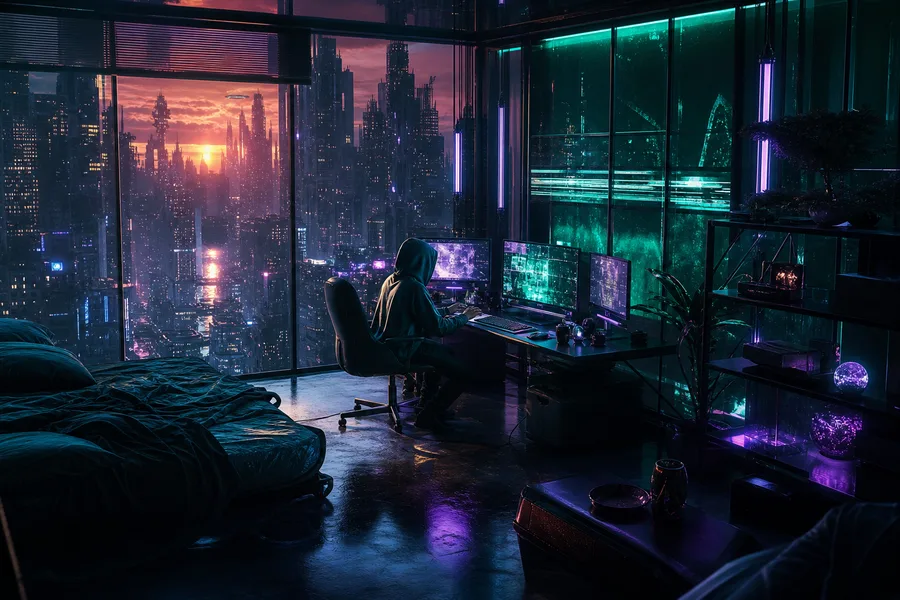 Cyberpunk Hacker Room With Neon Screens Cyberpunk Wallpaper 3 4K 5