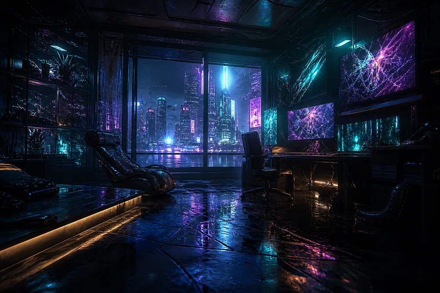 Cyberpunk Hacker Room With Neon Screens Cyberpunk Wallpaper 3 4K 8