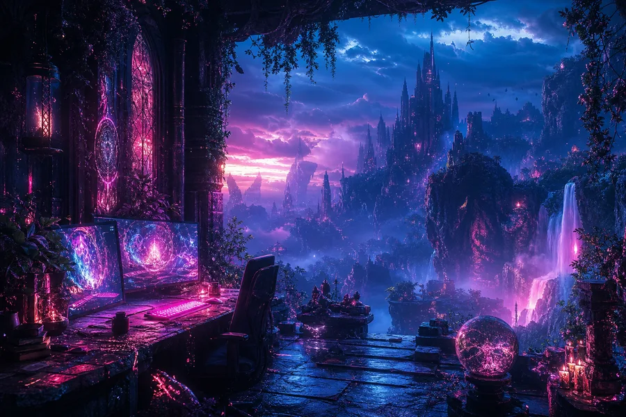 Cyberpunk Hacker Room With Neon Screens Fantasy Wallpaper 3 4K 5