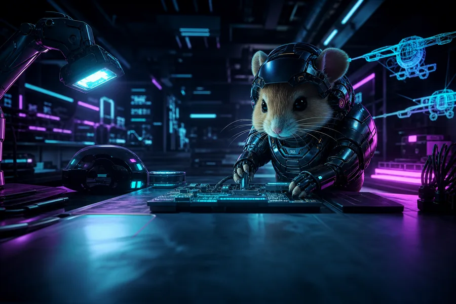 Cyberpunk Hacker Room With Neon Screens Hamster-Robotics Wallpaper  3 4K