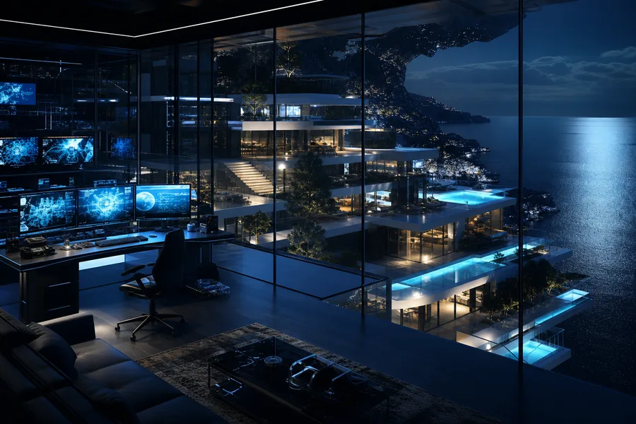 Cyberpunk Hacker Room With Neon Screens Luxury-Villas Wallpaper 3 4K 4