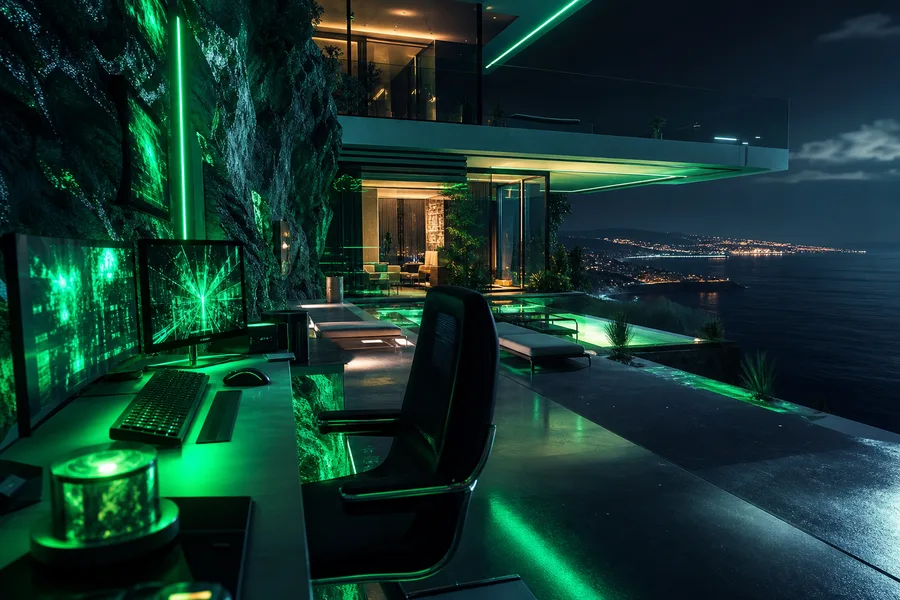 Cyberpunk Hacker Room With Neon Screens Luxury-Villas Wallpaper 3 4K 5