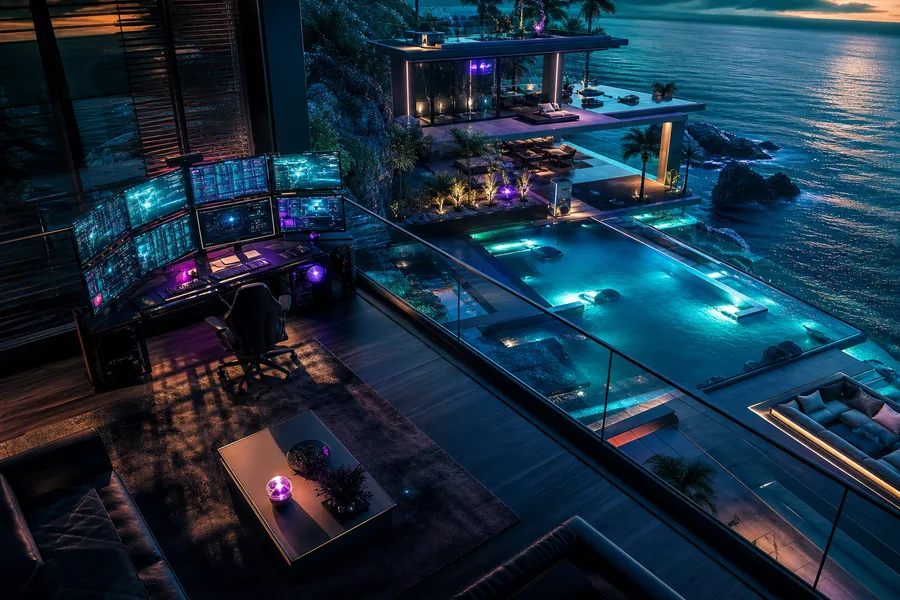 Cyberpunk Hacker Room With Neon Screens Luxury-Villas Wallpaper 3 4K
