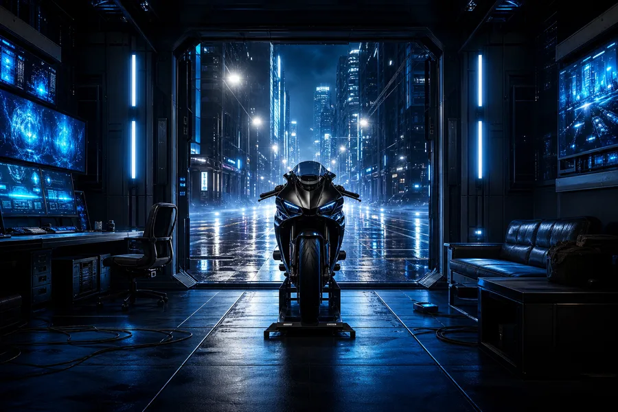Cyberpunk Hacker Room With Neon Screens Motorcycles Wallpaper  3 4K