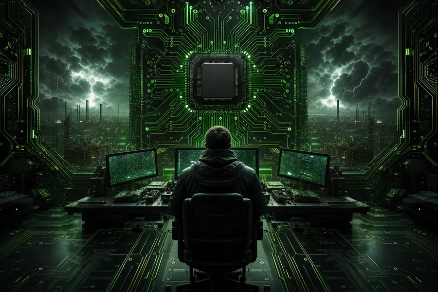 Cyberpunk Hacker Room With Neon Screens Pcb-Design Wallpaper 3 4K