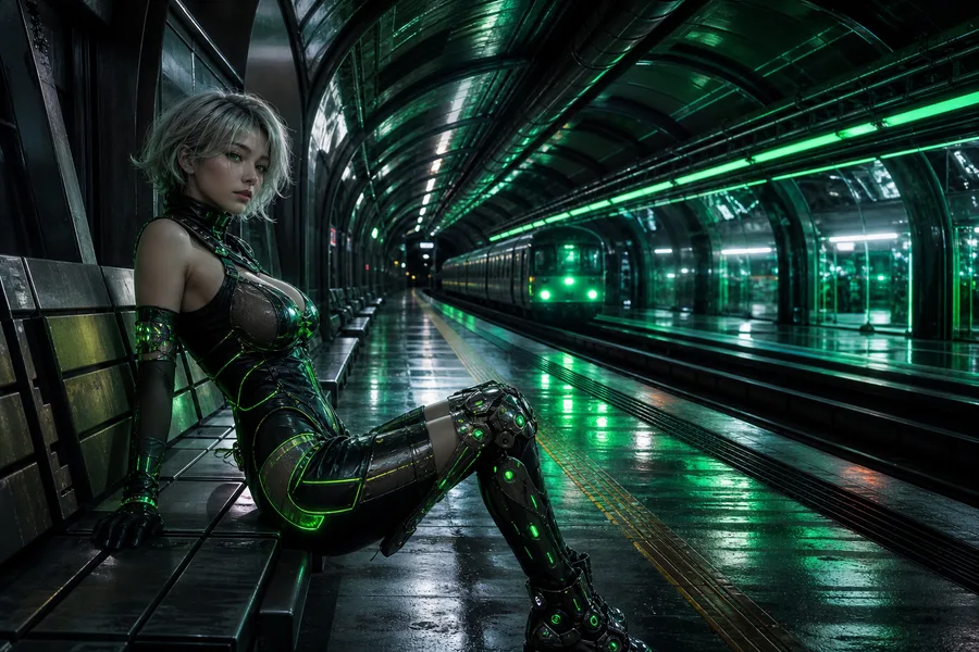 Cyberpunk Subway Station Ai-Girls Wallpaper 10 4K 3