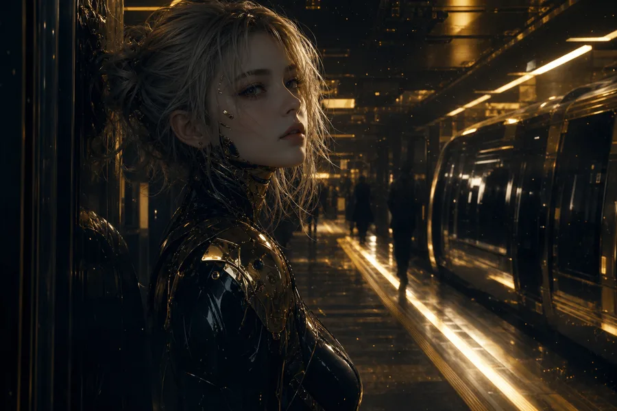 Cyberpunk Subway Station Ai-Girls Wallpaper 10 4K 5