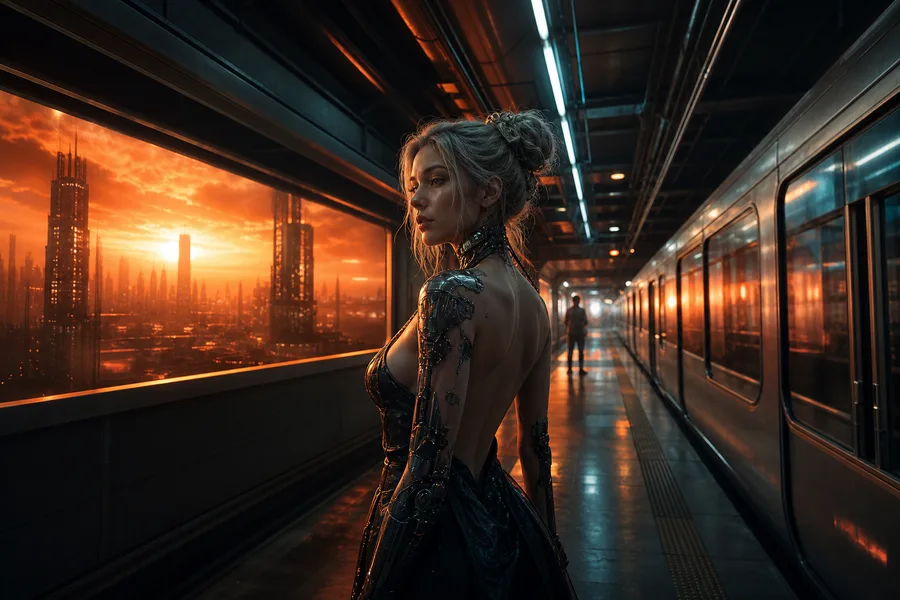 Cyberpunk Subway Station Ai-Girls Wallpaper 10 4K 6