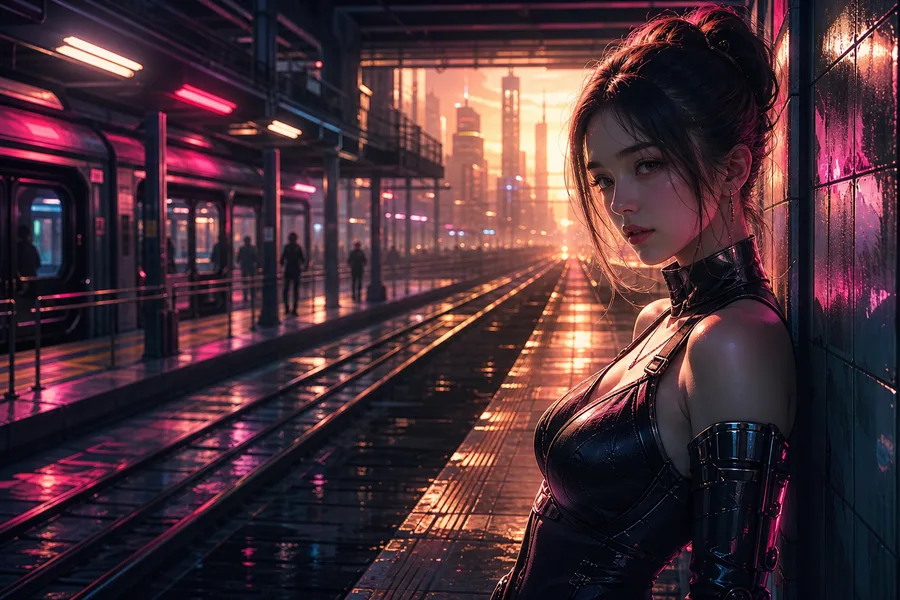 Cyberpunk Subway Station Ai-Girls Wallpaper 10 4K 7