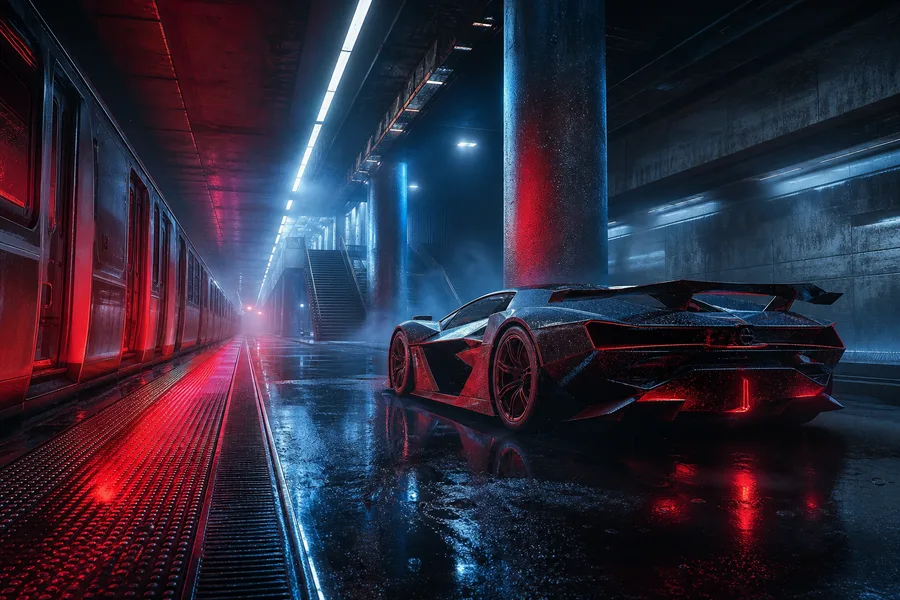 Cyberpunk Subway Station Supercars Wallpaper 10 4K 5