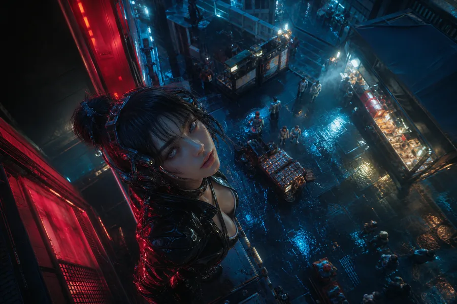 Dark Cyberpunk Market Street Ai-Girls Wallpaper 8 4K 3