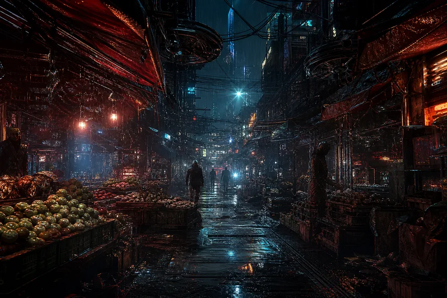 Dark Cyberpunk Market Street Cyberpunk Wallpaper 8 4K 13