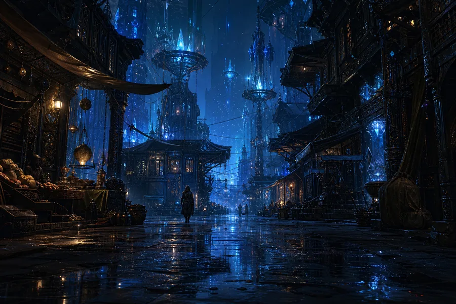 Dark Cyberpunk Market Street Fantasy Wallpaper 8 4K 3