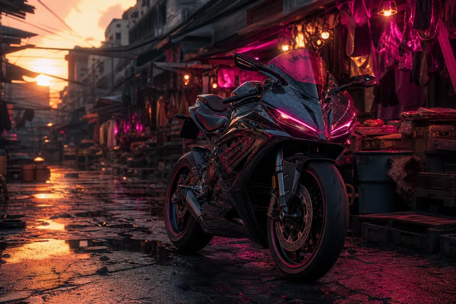 Dark Cyberpunk Market Street Motorcycles Wallpaper 8 4K 3