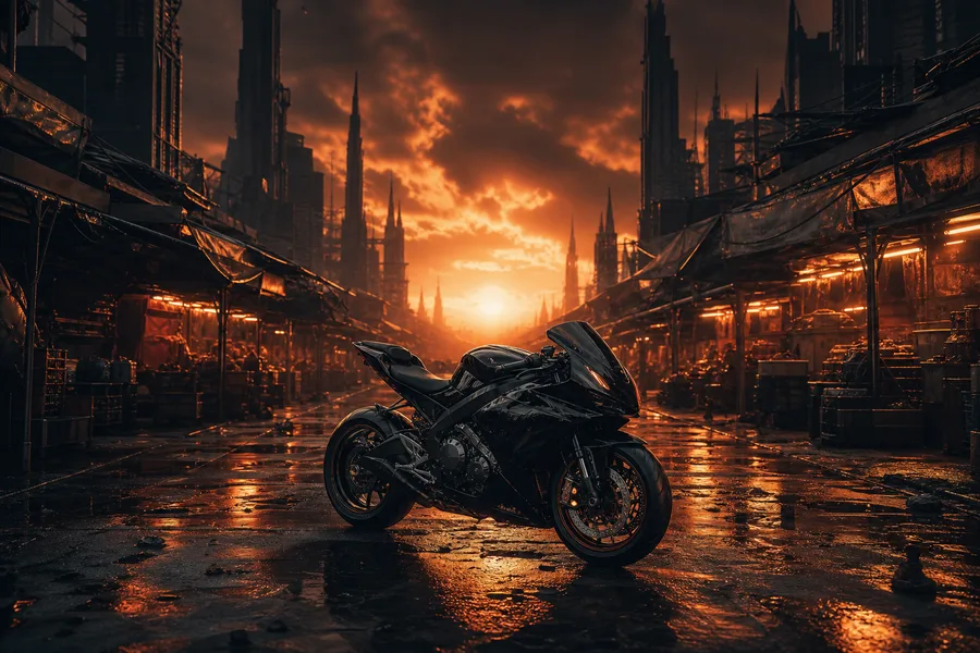 Dark Cyberpunk Market Street Motorcycles Wallpaper 8 4K