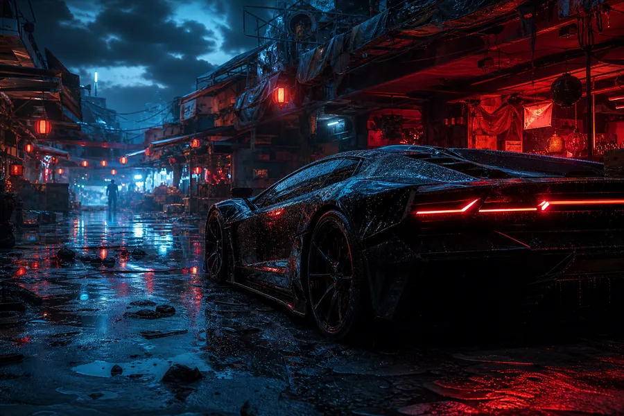 Dark Cyberpunk Market Street Supercars Wallpaper 8 4K 3