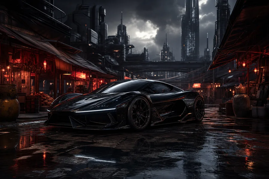 Dark Cyberpunk Market Street Supercars Wallpaper 8 4K 4