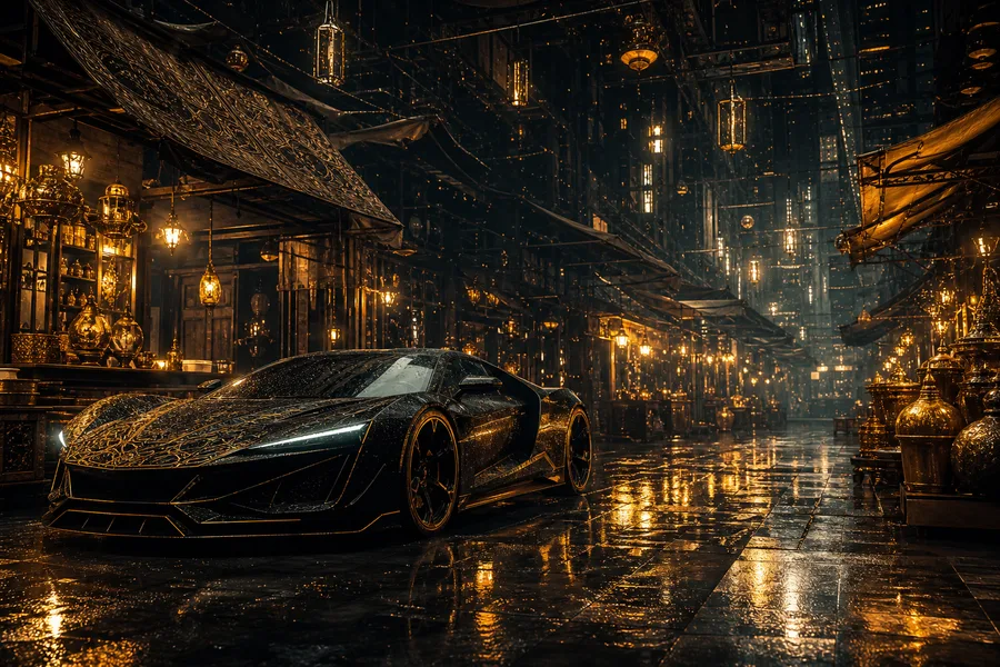 Dark Cyberpunk Market Street Supercars Wallpaper 8 4K