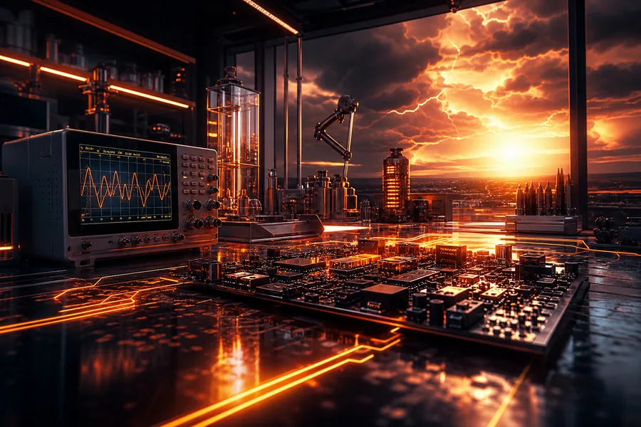 Electronics Lab With Oscilloscope And Neon Lights Electronics Wallpaper  3 4K