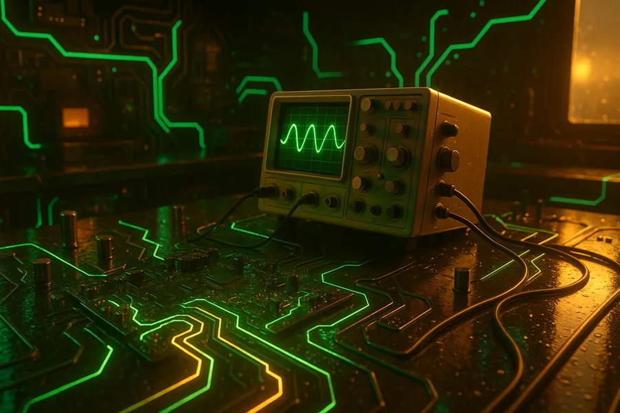 Electronics Lab With Oscilloscope And Neon Lights Electronics Wallpaper 3 4K 4