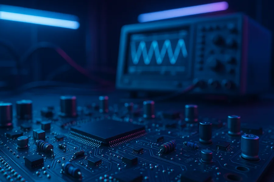 Electronics Lab With Oscilloscope And Neon Lights Electronics Wallpaper 3 4K 7