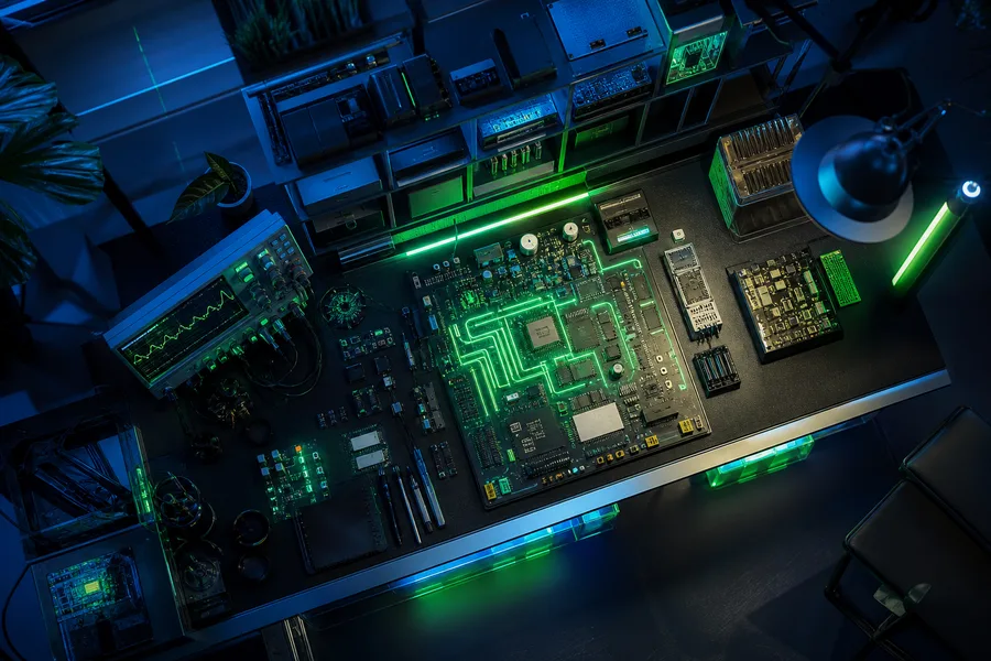 Electronics Lab With Oscilloscope And Neon Lights Electronics Wallpaper 3 4K 9