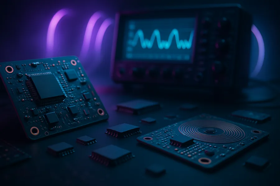 Electronics Lab With Oscilloscope And Neon Lights Electronics Wallpaper 3 4K