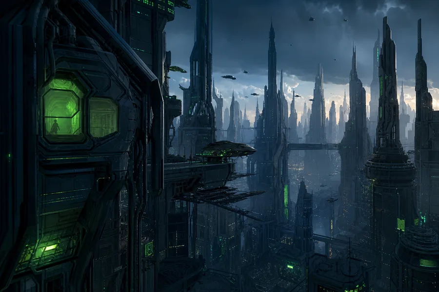 Epic Science Fiction City With Flying Vehicles Cinematic Style Movie Wallpaper 1 4K 3