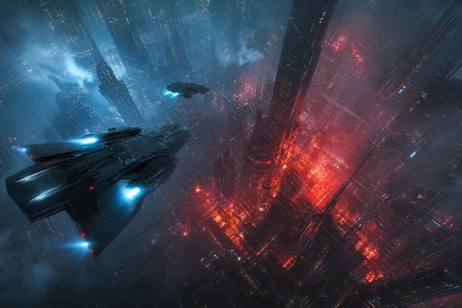 Epic Science Fiction City With Flying Vehicles Cinematic Style Movie Wallpaper 1 4K 6