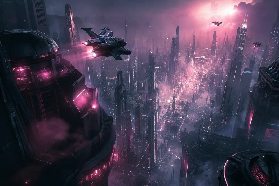 Epic Science Fiction City With Flying Vehicles Cinematic Style Movie Wallpaper 1 4K 8