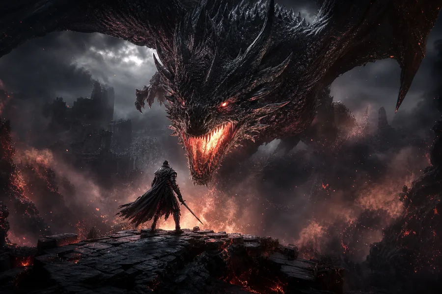 Fantasy Dragon Boss Battle Scene Gaming Wallpaper 5 4K 3
