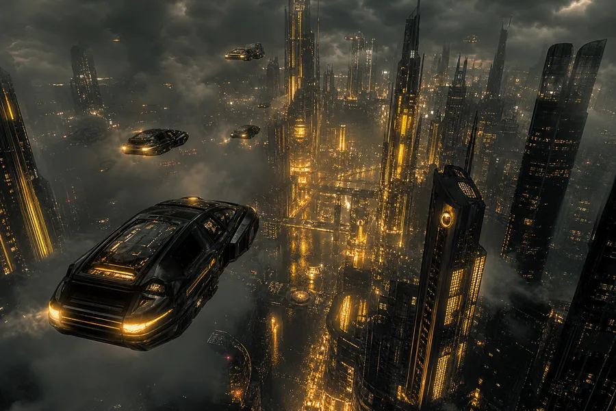 Flying Cars Above Neon Downtown Cyberpunk Wallpaper 13 4K 4